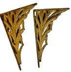 Antique Large Ornate Art Deco Cast Iron Shelf Brackets Pair Gold Painted 1930S. Fixed Price $265.00.