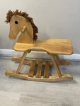 Vintage Wooden Rocking Horse Flat Seat Amish Built Solid Oak Kids Toy Rare. Fixed Price $190.00.