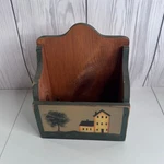 Primitive Wall Box Painted Village Folk Art Cottage Mail Keys 8X10. Fixed Price $29.00.