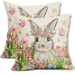 Easter Pillow Covers 20X20 Set Of Spring Cute Bunny Rabbit Eggs Watercolor .... Fixed Price $24.89.
