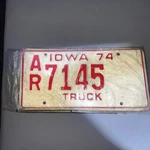 Vintage Unused Matching 2PC Set 1974 Iowa License Plate Truck Cream & Red AR7145. Fixed Price $19.99.