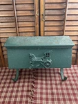 Vintage Green Metal Ornate Flip Top Wall Mount Mailbox Newspaper Holder. Fixed Price $44.00.