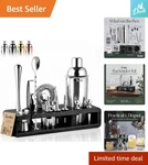 Stainless Steel Cocktail Shaker Set 23-PC Home Mixology Kit With Bamboo Stand. Fixed Price $95.94.