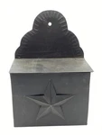 Primitive Black Metal Wall Hanging Mail Box Keepsake Embossed Star Pattern. Fixed Price $19.99.