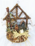 Wood Door Wreath Birdhouses Cabin Flowers Hand Made Cottagecore Country. Fixed Price $22.00.