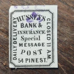 1872 Hussey's Bank & Insurance Special Message Post, Black On White Paper. Fixed Price $15.00.
